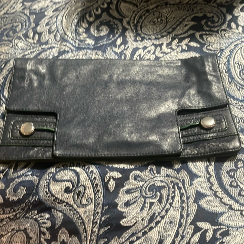 Blue bag with green details. Banana Republic clutch